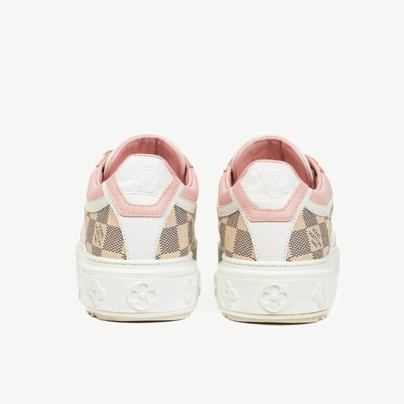 Louis Vuitton Time Out Rose Clair Pink Embossed-Calfskin & Damier Azur Sneakers - Picture 3 of 12